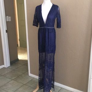 BNWOT Navy Floral Lace Romper with Skirt, Size S